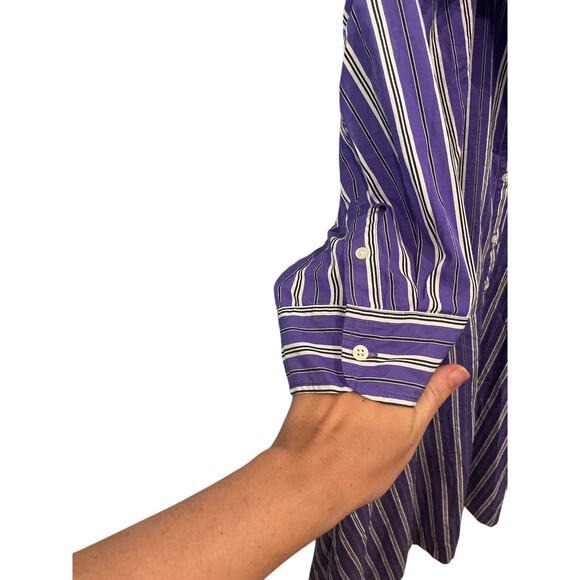 Ralph Lauren Womens Shirt Dress 18W 18 Purple Striped Classic Preppy Old Money - Picture 8 of 13